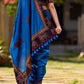 Classic Blue Saree with Pichwai Print Border and Applique Work in Pallu