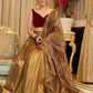 Regal ensemble gold tissue lehenga with intricate embroidery and a stunning velvet blouse  - Dupatta Optional