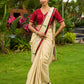 Statement Cream Cotton Saree with Pichwai Cow Painting & Contrast Trim