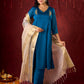 Teal Elegance Silk Panel Kurta with Minimalist Embroidery