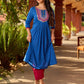Luxe Blue Cotton Kurta with Traditional Mirror Work and Embroidered Detailing