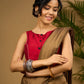 Smart maroon sleeveless slub silk blouse - Optional Plain Saree