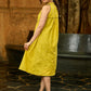Yellow Jamdani Halter Neck Dress with Hakoba Yoke & Subtle Embellishments