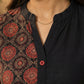 Chic Black Cotton Kurta with Contrasting Ajrakh Kantha Printed Panel