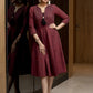 Exclusive maroon pure cotton dress with pintucks infront
