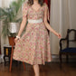 Subtle hand block floral katha work dress with elegant lace and pearl embellishment