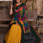 Exclusive chequred cotton saree with yellow handloom cotton pleats & ikat pallu - Sujatra