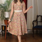 Subtle hand block floral katha work dress with elegant lace and pearl embellishment