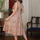 Subtle hand block floral katha work dress with elegant lace and pearl embellishment