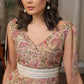 Subtle hand block floral katha work dress with elegant lace and pearl embellishment