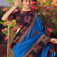 Classic Blue Saree with Pichwai Print Border and Applique Work in Pallu
