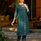 bottle green solid kurta with a refined ajrakh edging.