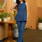 Handcrafted Indigo Top with Reversible Collar and Beaded Contrast Embellishment