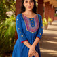 Luxe Blue Cotton Kurta with Traditional Mirror Work and Embroidered Detailing