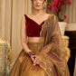 Regal ensemble gold tissue lehenga with intricate embroidery and a stunning velvet blouse  - Dupatta Optional
