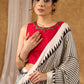 Timeless Off White Pure Modal Silk Hand Block Printed Striped Saree