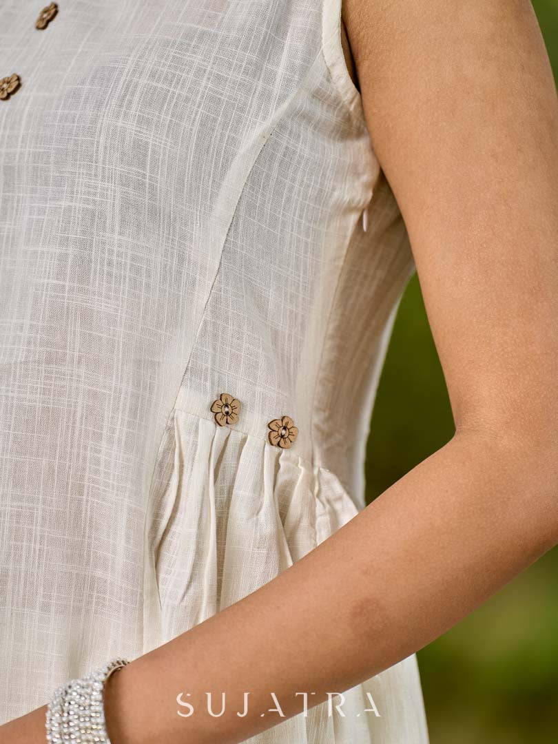 Elegant White Cotton Kurta with Easy Gathered Fit