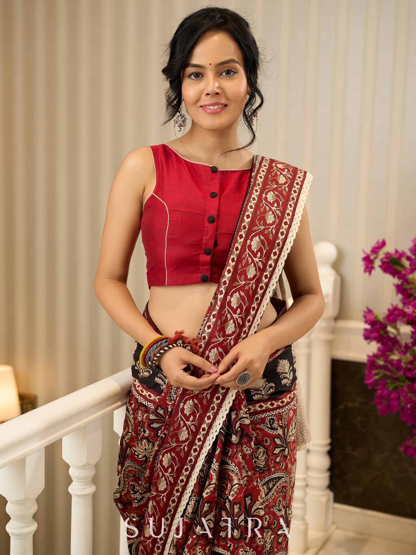 Maroon magic in bold paisley hand block prints on cotton saree