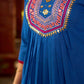 Luxe Blue Cotton Kurta with Traditional Mirror Work and Embroidered Detailing