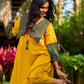 Handcrafted Mustard Cotton Flared Dress with Contrasting Ajrakh Collar