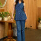 Handcrafted Indigo Top with Reversible Collar and Beaded Contrast Embellishment