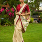 Statement Cream Cotton Saree with Pichwai Cow Painting & Contrast Trim