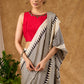 Timeless Off White Pure Modal Silk Hand Block Printed Striped Saree