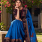 Classic Blue Saree with Pichwai Print Border and Applique Work in Pallu