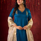 Teal Elegance Silk Panel Kurta with Minimalist Embroidery
