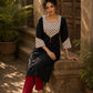 Black Cotton Kurta with Ajrakh Printed Yoke & Matching Cuffs with Minimal Embellishment