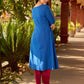 Luxe Blue Cotton Kurta with Traditional Mirror Work and Embroidered Detailing