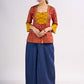 Red Floral Printed Top with Mustard Yoke and Statement Tie Up Design