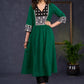 Elegant-Bottle-Green-Cotton-A-Line-Kurta-Highlighted-With-Ikat-Combination--Pant-Optional