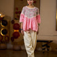 Graceful Pink Gathered Top Featuring A Paisley Printed Yoke And Coordinated Sleeves