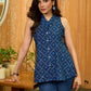 Handcrafted Indigo Top with Reversible Collar and Beaded Contrast Embellishment