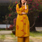 Mustard Cotton Kurta With Hand Block Printed Geometric Motifs & Border Detailing