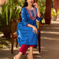 Luxe Blue Cotton Kurta with Traditional Mirror Work and Embroidered Detailing