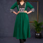 Elegant-Bottle-Green-Cotton-A-Line-Kurta-Highlighted-With-Ikat-Combination--Pant-Optional