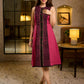 Bold Magenta Hand Block Printed Midi Dress with Black Tribal Panel Border