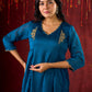 Teal Elegance Silk Panel Kurta with Minimalist Embroidery