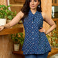 Handcrafted Indigo Top with Reversible Collar and Beaded Contrast Embellishment