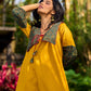 Handcrafted Mustard Cotton Flared Dress with Contrasting Ajrakh Collar