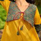 Handcrafted Mustard Cotton Flared Dress with Contrasting Ajrakh Collar
