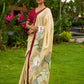 Statement Cream Cotton Saree with Pichwai Cow Painting & Contrast Trim