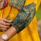 Handcrafted Mustard Cotton Flared Dress with Contrasting Ajrakh Collar