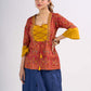 Red Floral Printed Top with Mustard Yoke and Statement Tie Up Design