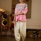 Graceful Pink Gathered Top Featuring A Paisley Printed Yoke And Coordinated Sleeves