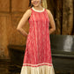 Striped Scarlet Halter Neck Dress with Delicate Hakoba Flare
