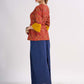 Red Floral Printed Top with Mustard Yoke and Statement Tie Up Design