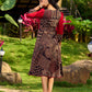 Indie Charm Maroon & Black Ajrakh Patchwork Print Dress